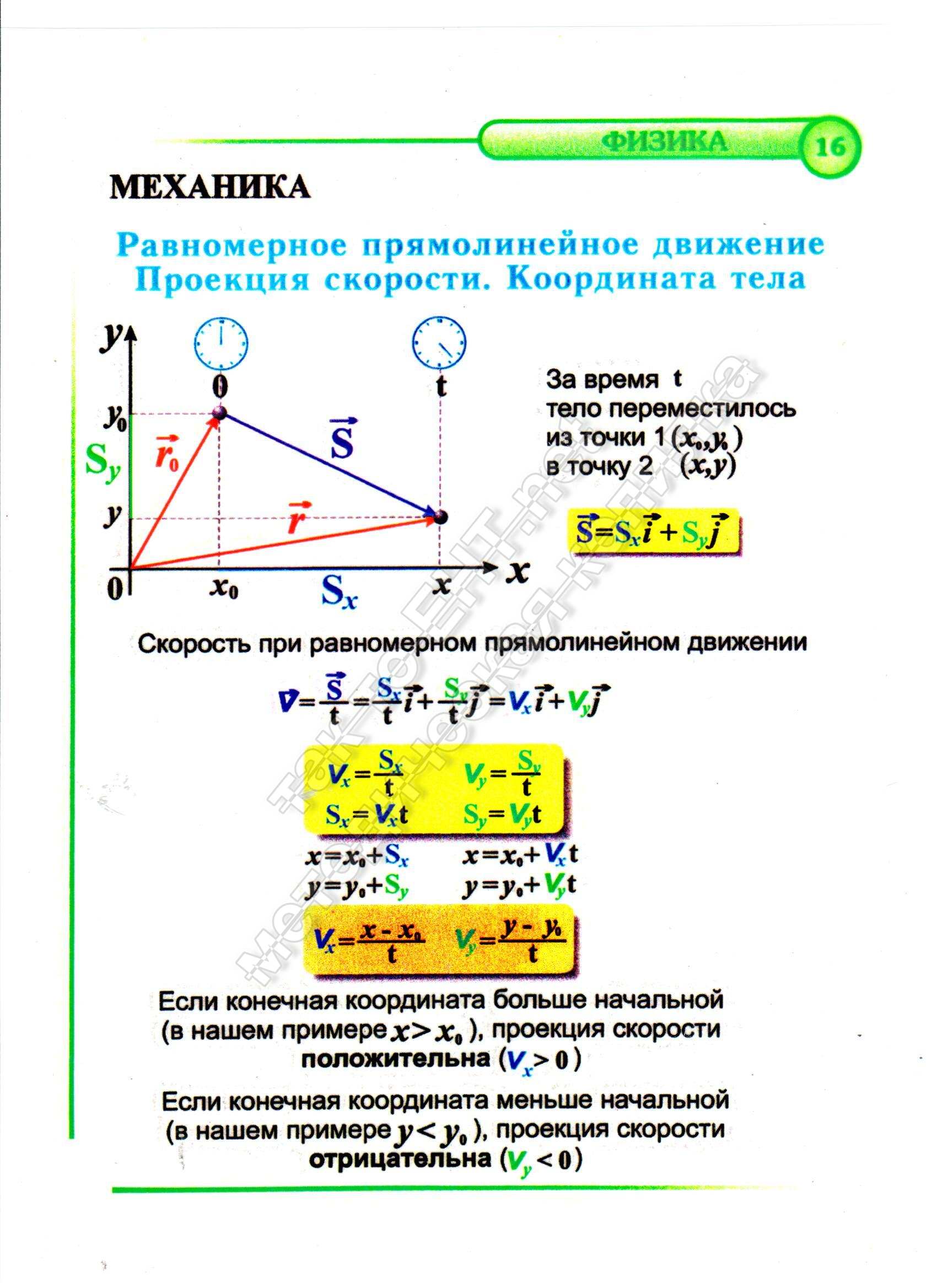 16 Равномерное прямолинейное движение. Проекция скорости. Координата тела (механика)