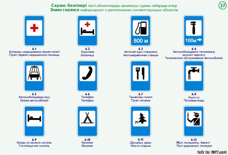 27. Дорожные знаки. Знаки сервиса-Сервис белгілері